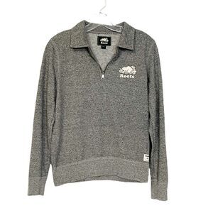 Roots Grey Heather 1/4 Zip Pullover Sweater Size SP
